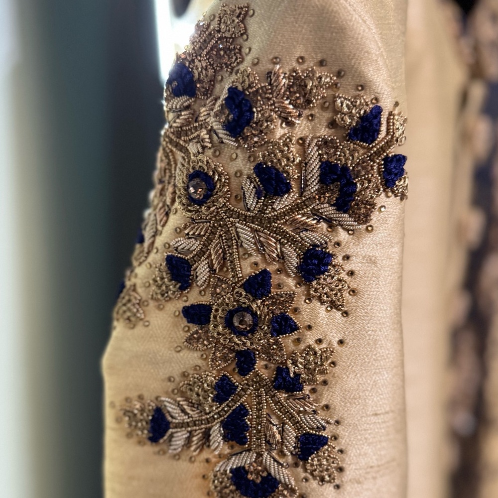 Royal Blue and Gold Sherwani - Picture 5 of 6